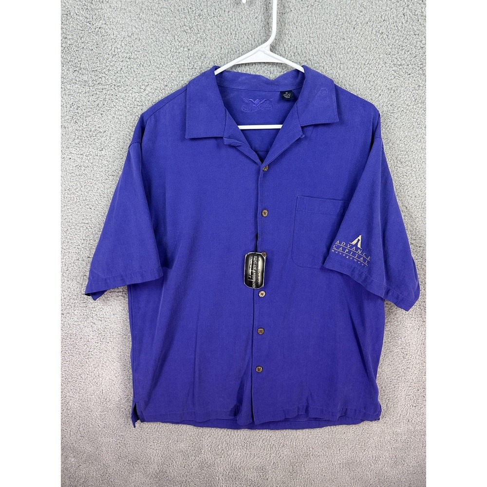 Eagle Dry Goods Shirt Mens Medium Blue %100 Silk Camp Button Up Outdoors New